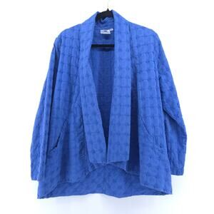 Brie Kriebel Bold Blue All Cotton Open Cardi Blanket Embroidered Quilt Jacket S